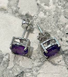 Amethyst Faceted Gemstone & Sterling Silver Stud Earrings