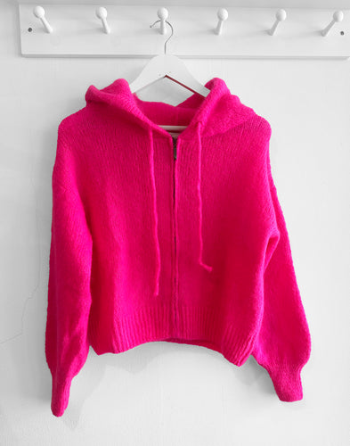 Anaïs Mohair Wool Blend Hooded Cardigan - Neon Pink
