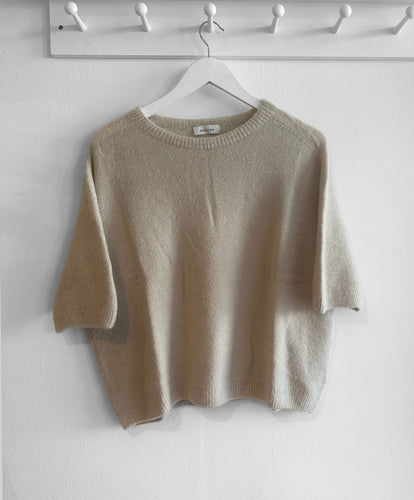 Anaïs Alpaca Wool Blend Short Sleeve Jumper - Taupe