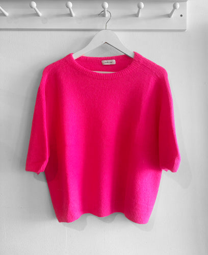 Anaïs Alpaca Wool Blend Short Sleeve Jumper - Neon Pink