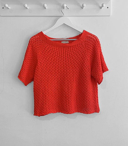 Angela Crochet Knit Cotton Jumper - Neon Coral