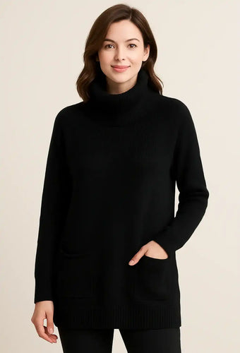 Anna Roll Neck & Pockets Jumper - Black