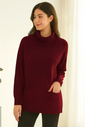 Anna Roll Neck & Pockets Jumper - Burgundy