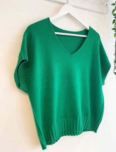 Annie Short Sleeve Rib Detail Jumper - Emerald Green
