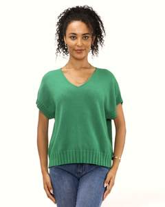 Annie Short Sleeve Rib Detail Jumper - Emerald Green