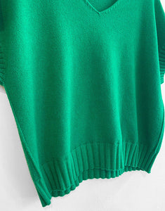 Annie Short Sleeve Rib Detail Jumper - Emerald Green