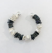 Load image into Gallery viewer, Silver &amp; Black Large Square Ring Open Bangle