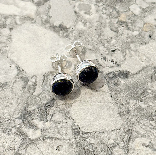 Blue Goldstone  Gemstone & Sterling Silver Stud Earrings