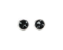 Load image into Gallery viewer, Round Marble Effect Stone Stud Earrings - Silver &amp; Black