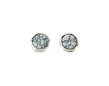 Load image into Gallery viewer, Round Marble Effect Stone Stud Earrings - Silver &amp; White