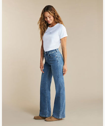 Red Button Colette Wide Leg Denim Jeans - Blue Used Stone