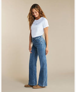 Red Button Colette Wide Leg Denim Jeans - Blue Used Stone