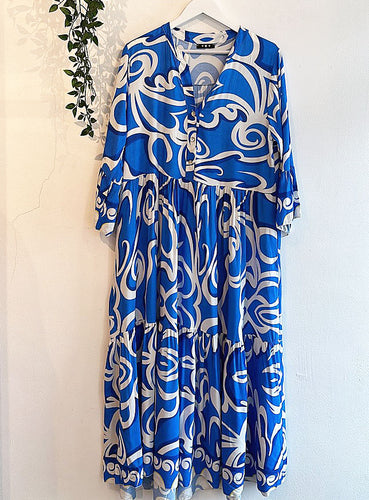 Candace Swirly Print swirlyTiered Maxi Dress - Cobalt Blue