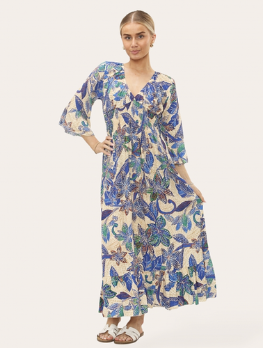 Clarissa Floral Print Shirred Maxi Dress - Royal Blue