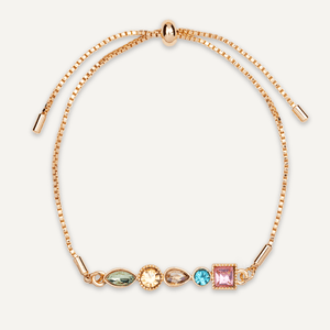 Iris Multi-coloured Crystal Drawstring Bracelet - Gold