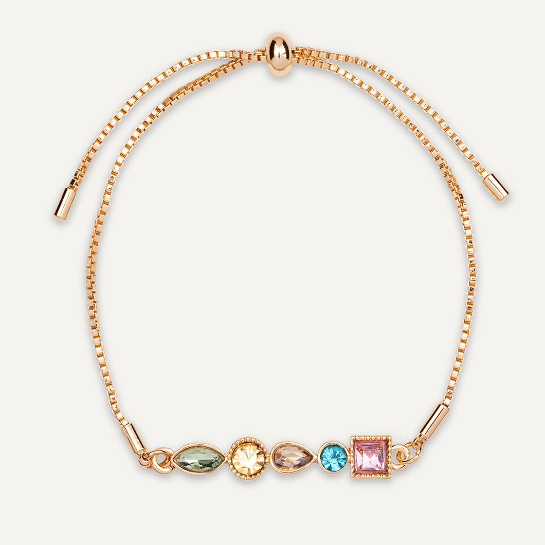 Iris Multi-coloured Crystal Drawstring Bracelet - Gold