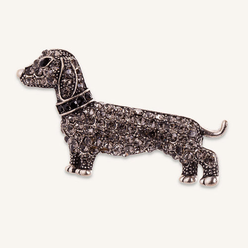 Kylie Black Crystal Sausage Dog Brooch