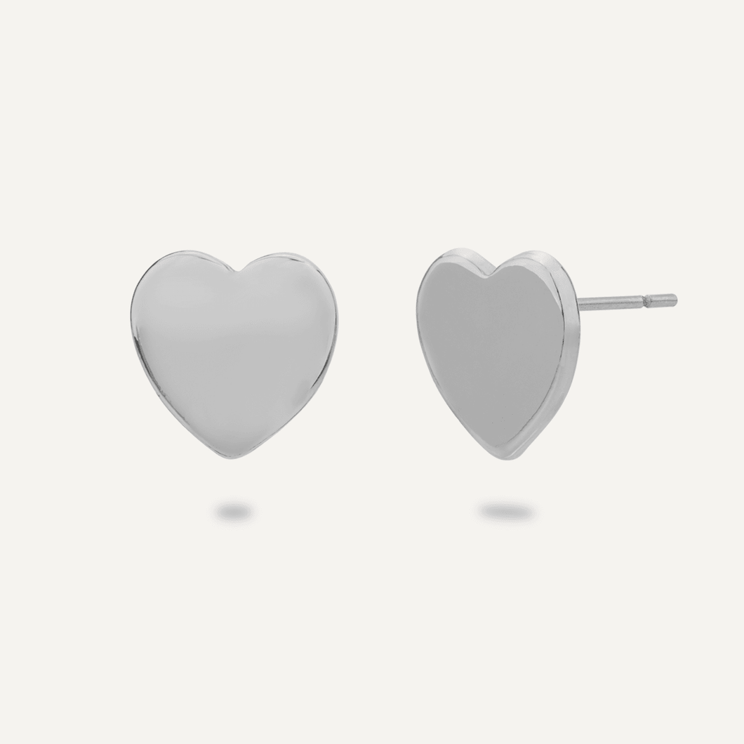 Keira Small Heart Stud Earrings - Silver Rhodium