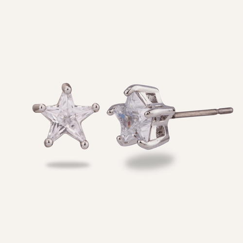 Keira Cubic Zirconia and Rhodium Star Stud Earrings