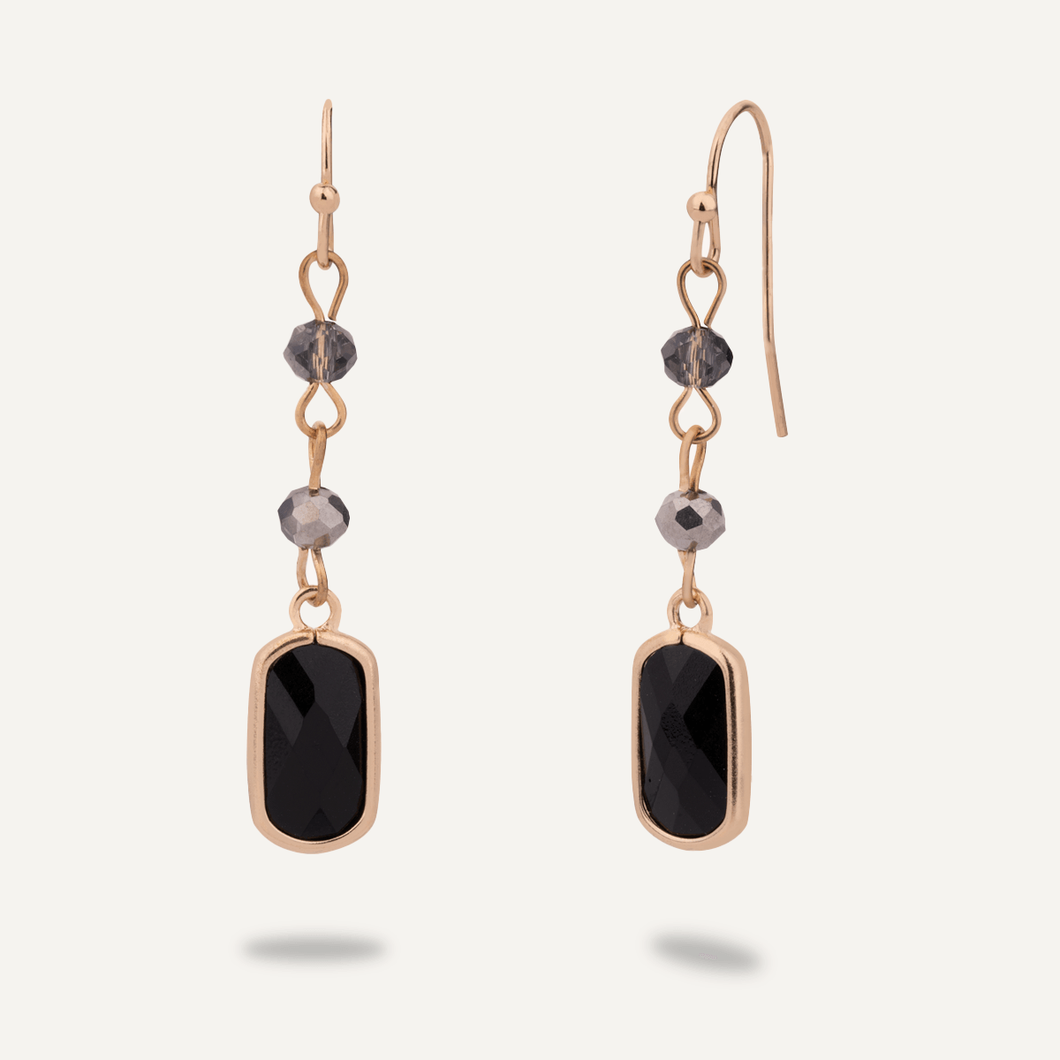 Venus Crystal Drop Earrings - Gold & Black