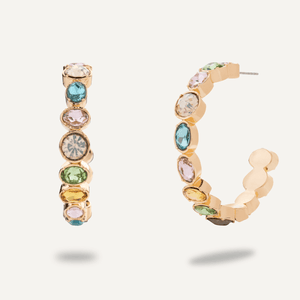 Iris Multi-coloured Crystal Open Hoop Earrings - Gold