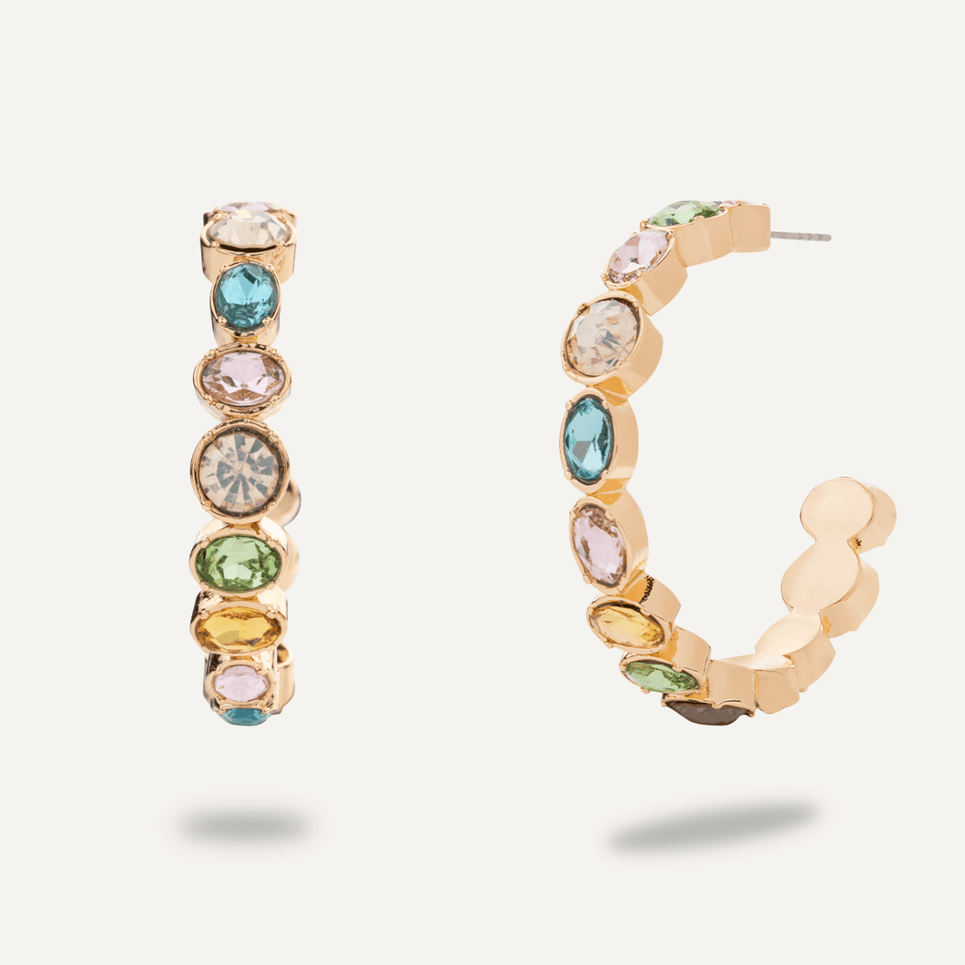 Iris Multi-coloured Crystal Open Hoop Earrings - Gold