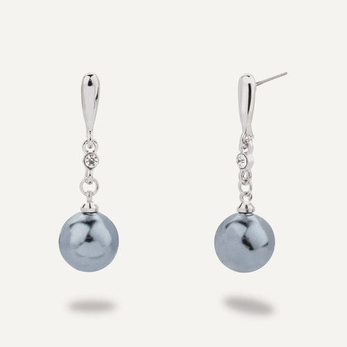Audrey Mother of Pearl & Crystal Drop Earrings - Silver Rhodium Plated