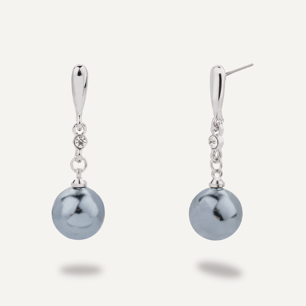 Audrey Mother of Pearl & Crystal Drop Earrings - Silver Rhodium Plated