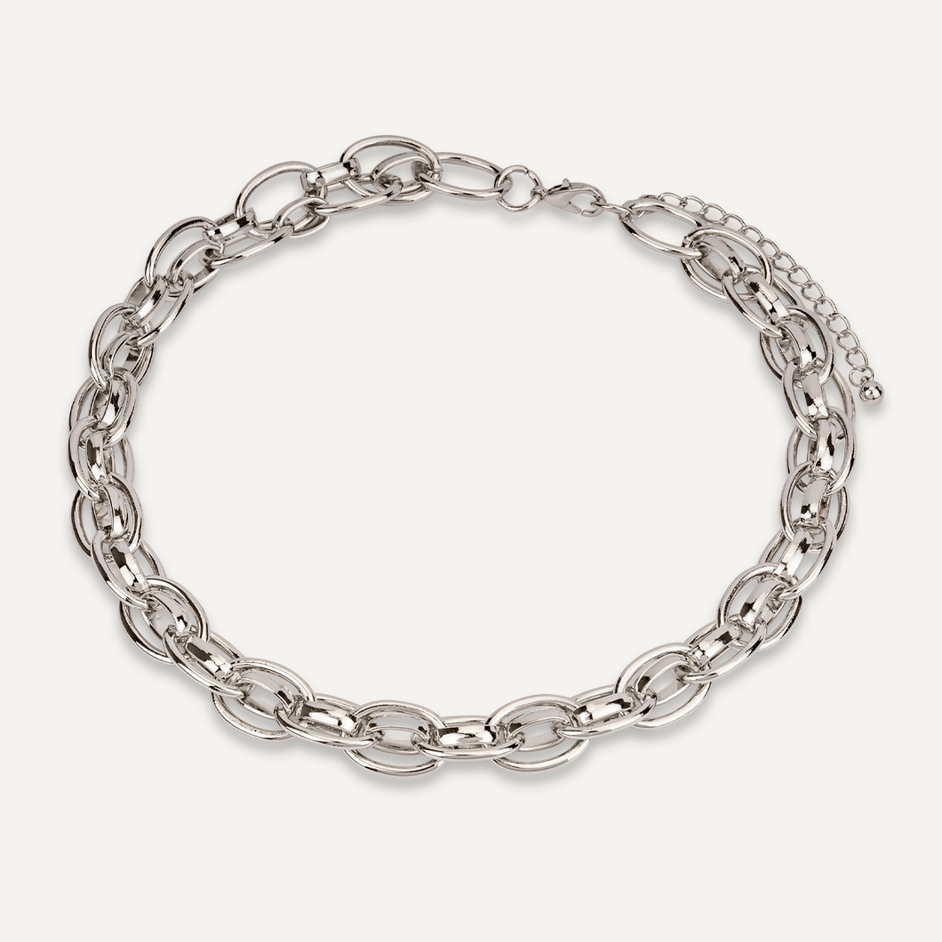 Alesha Multi Chain Short Necklace - Rhodium Silver
