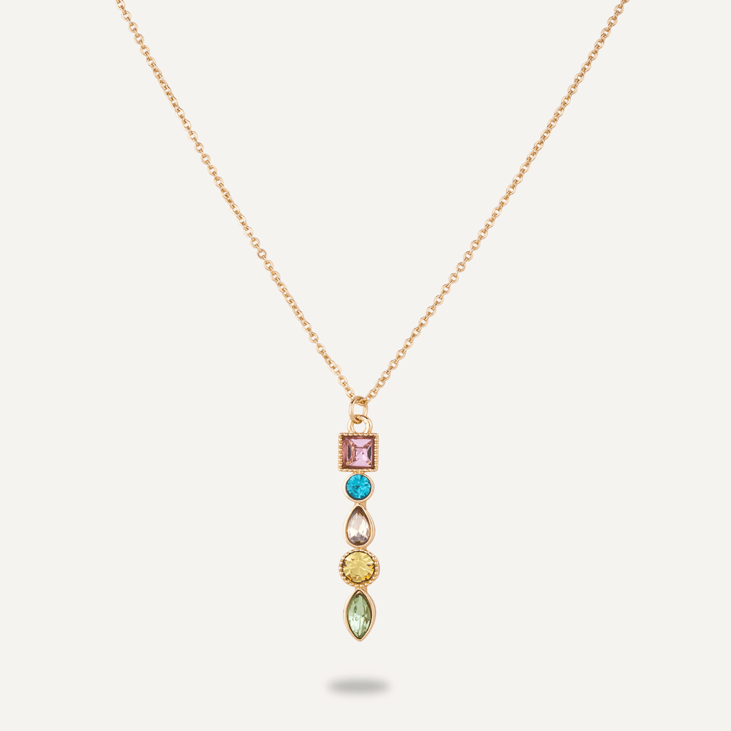 Iris Multi-coloured Crystal Pendant Short Necklace - Gold