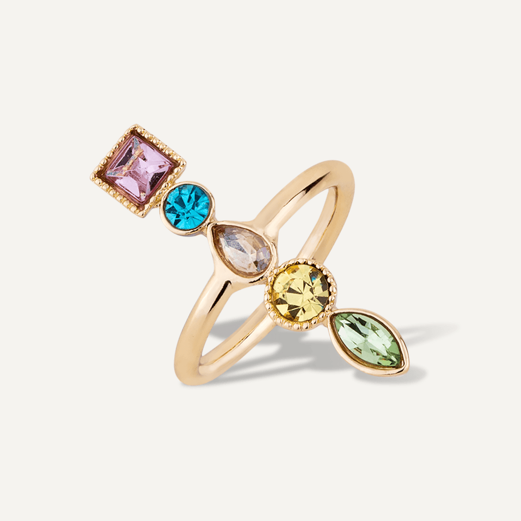 Iris Multi-coloured Crystal Ring - Gold