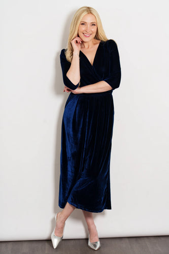 Marlene Velvet Wide Leg Jumpsuit - Navy