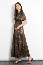 Load image into Gallery viewer, Roxy Tierred Metallic Leopard Print Dress - Gold