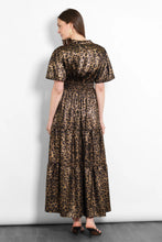 Load image into Gallery viewer, Roxy Tierred Metallic Leopard Print Dress - Gold