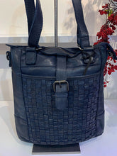 Load image into Gallery viewer, Droitwich Vintage Leather Woven Shoulder Bag - Navy