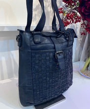 Load image into Gallery viewer, Droitwich Vintage Leather Woven Shoulder Bag - Navy