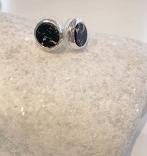 Load image into Gallery viewer, Round Marble Effect Stone Stud Earrings - Silver &amp; Black