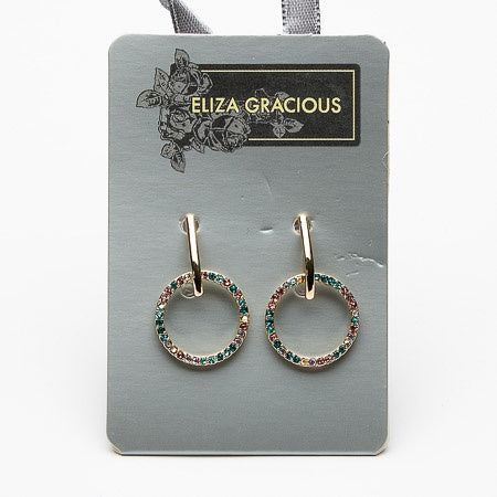Gold & Crystal Open Circle Earrings