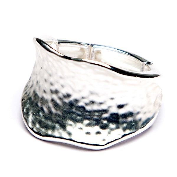 Chunky Beaten Effect Ring - Silver
