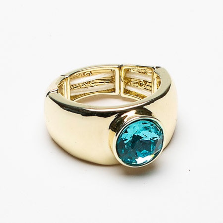 Turquoise Crystal Stone Ring - Gold