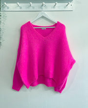 Load image into Gallery viewer, Eléa Alpaca Blend V Neck Jumper - Neon Pink