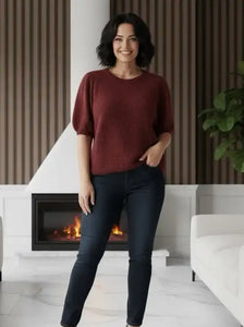 Elin Alpaca Wool Blend Short Sleeve Jumper - Burgundy