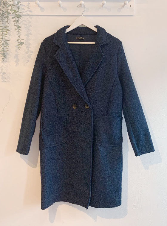 Elspeth Boucle Double Breasted Coat - Navy