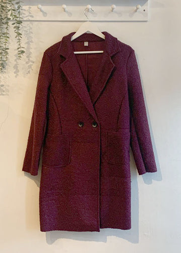 Elspeth Boucle Double Breasted Coat - Wine