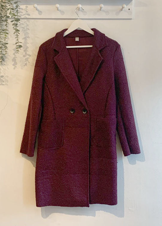 Elspeth Boucle Double Breasted Coat - Wine
