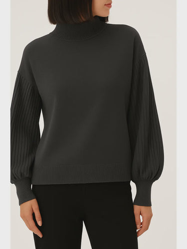 Evangeline Chiffon Pleated Sleeve Jumper - Charcoal