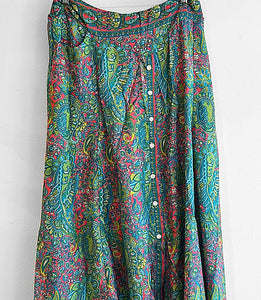 Gaia Paisley Print Long Button Skirt - Turquoise