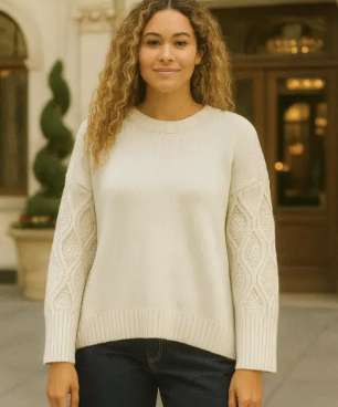 Ingrid Aran Knit Detail Jumper - Cream