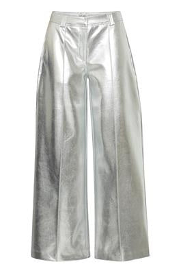 ICHI Kate Metallic Silver Wide Leg Trousers
