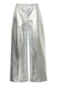 ICHI Kate Metallic Silver Wide Leg Trousers